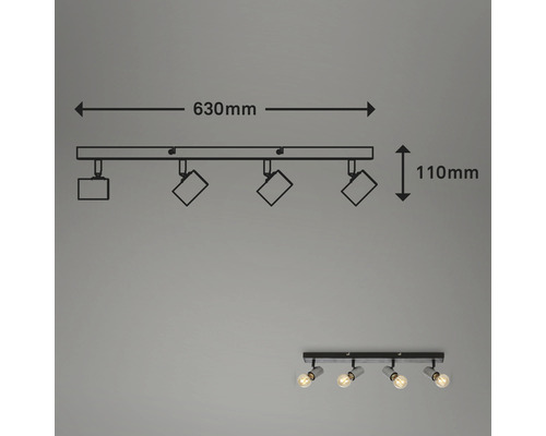 Plafondspot, 4-lichts, L 63 cm, zilver-antiek