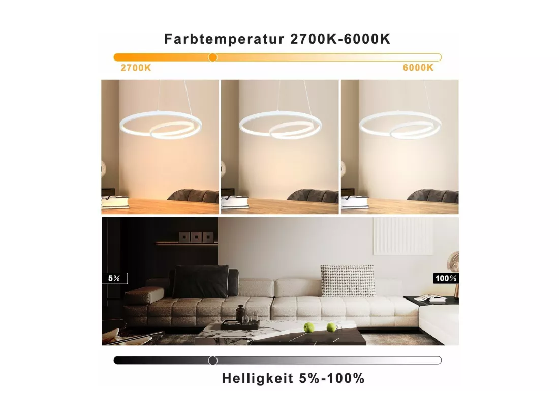 NETTLIFE Suspension LED Moderne Fer 34W Blanc Diam.40cm Dimmable Un design créatif pour Salon Chambre Cuisine Salle à manger