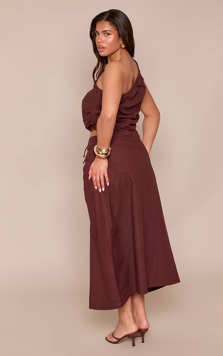 Chocolat Jupe Midi Co-ord Aspect Lin Taille Froncée Sculptante