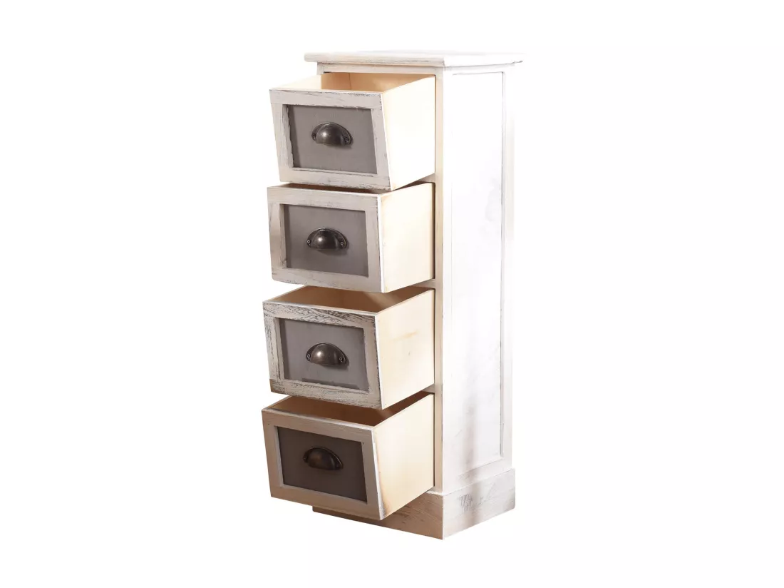 Meuble Chevet 4 Tiroir Bois Blanc Classique 80x29x25