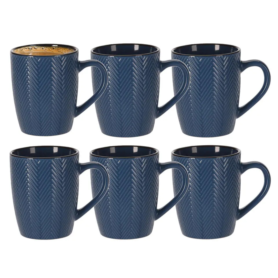 Siaki Koffiemok/theemok - Fishbone - blauw - 370 ml