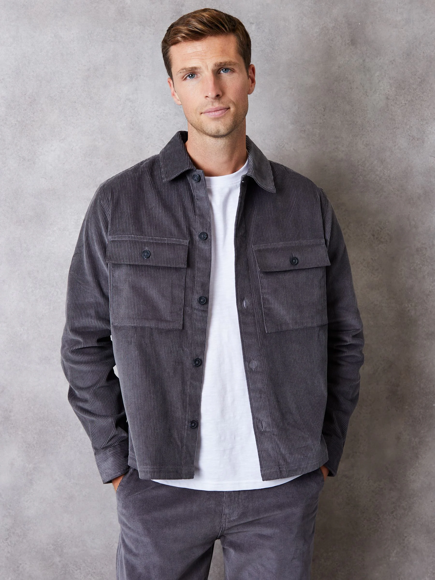 Grijs - Threadbare Relaxed Cropped Fit Corduroy Shacket