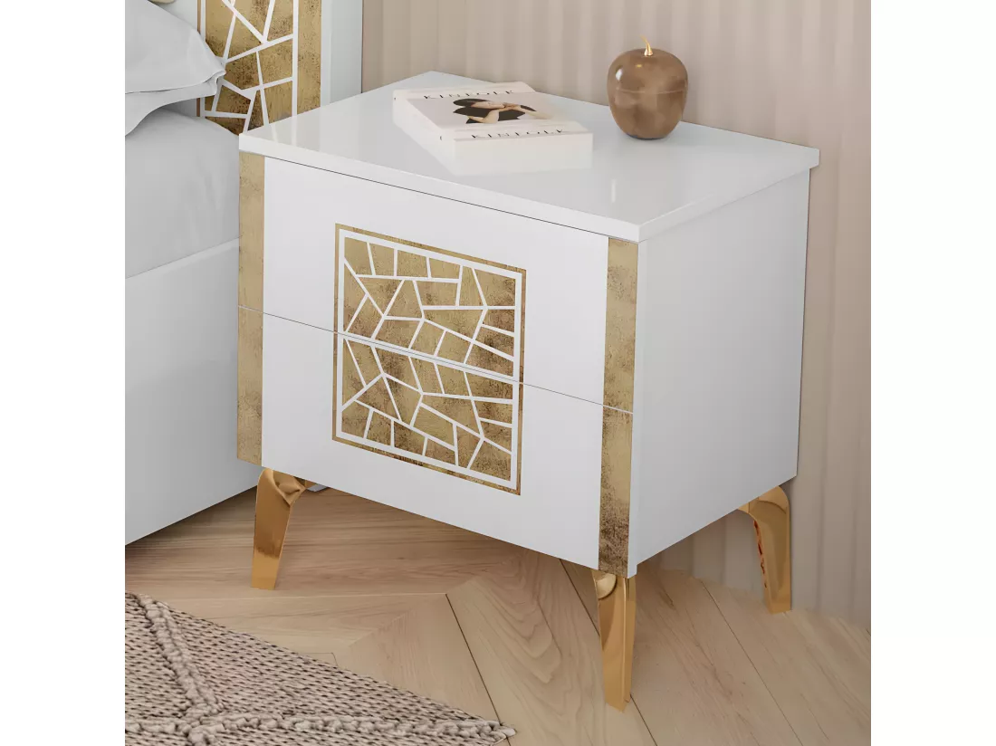 Chambre complète 160x200 Blanc brillant/Or - NAHESA