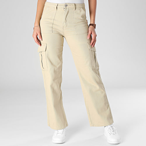 Pantalon Cargo Jean Femme Beige