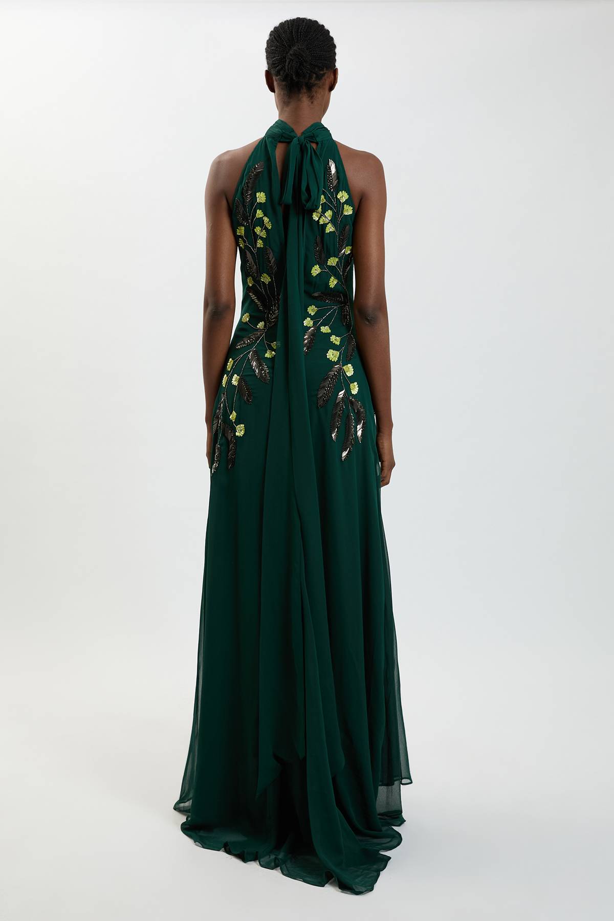 KarenMillen Robe Longue Dos Nu À Col Halter Avec Ornements Floraux Brodés Main