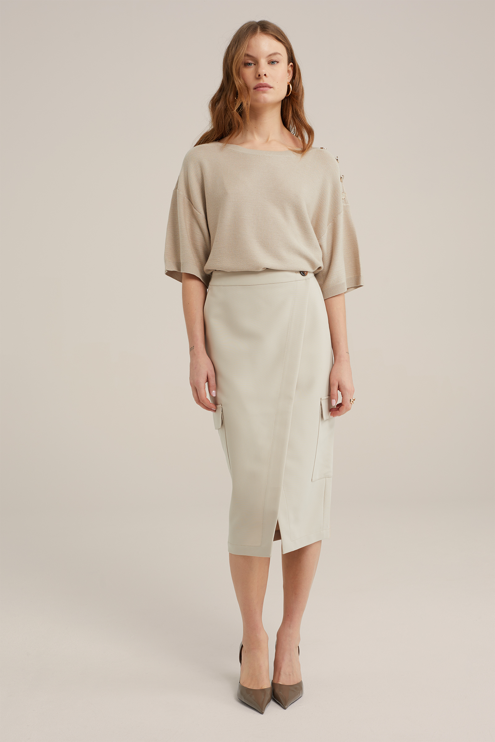 rok met cargozakken WE Fashion Beige