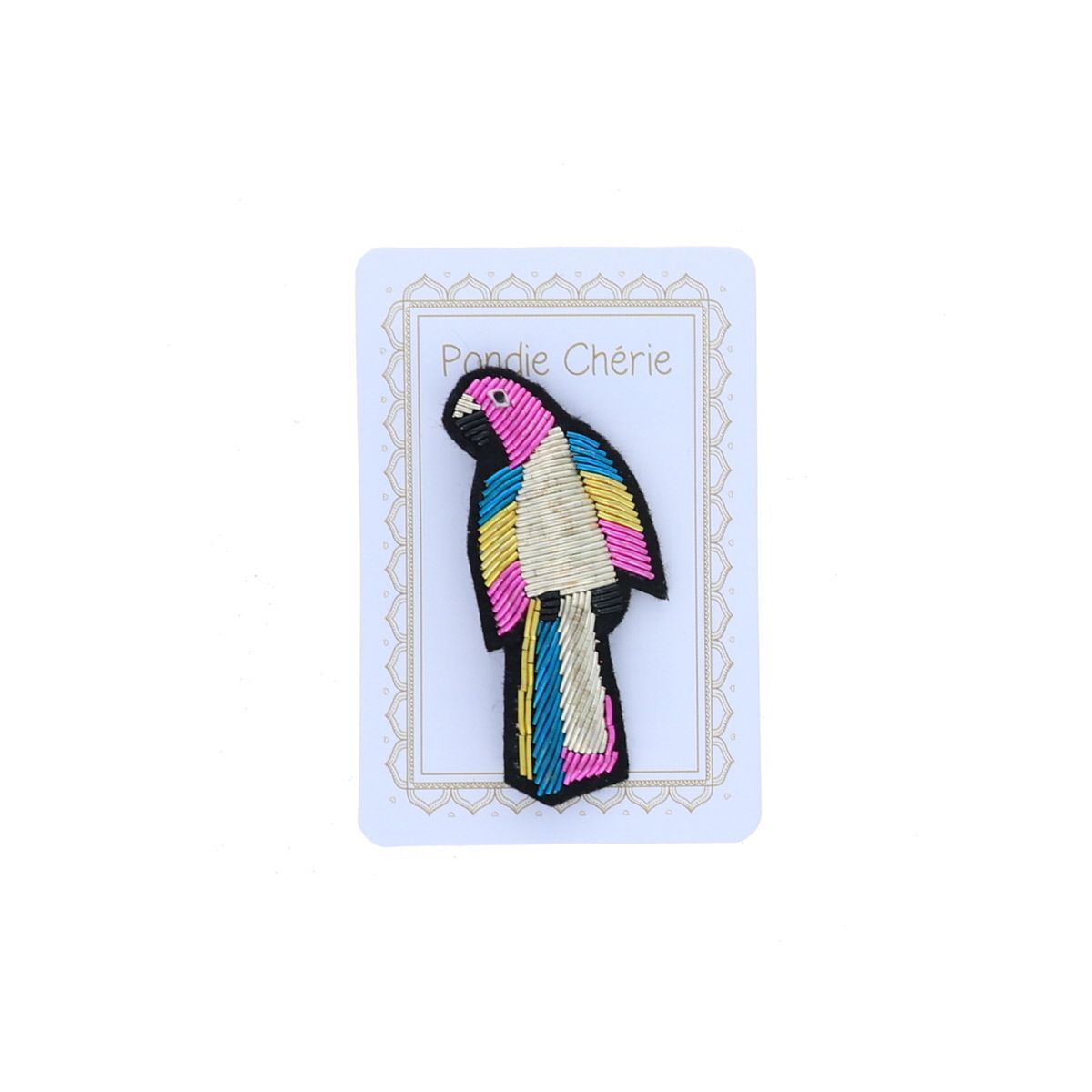 Broche brodée perroquet multicolore Pondie Chérie