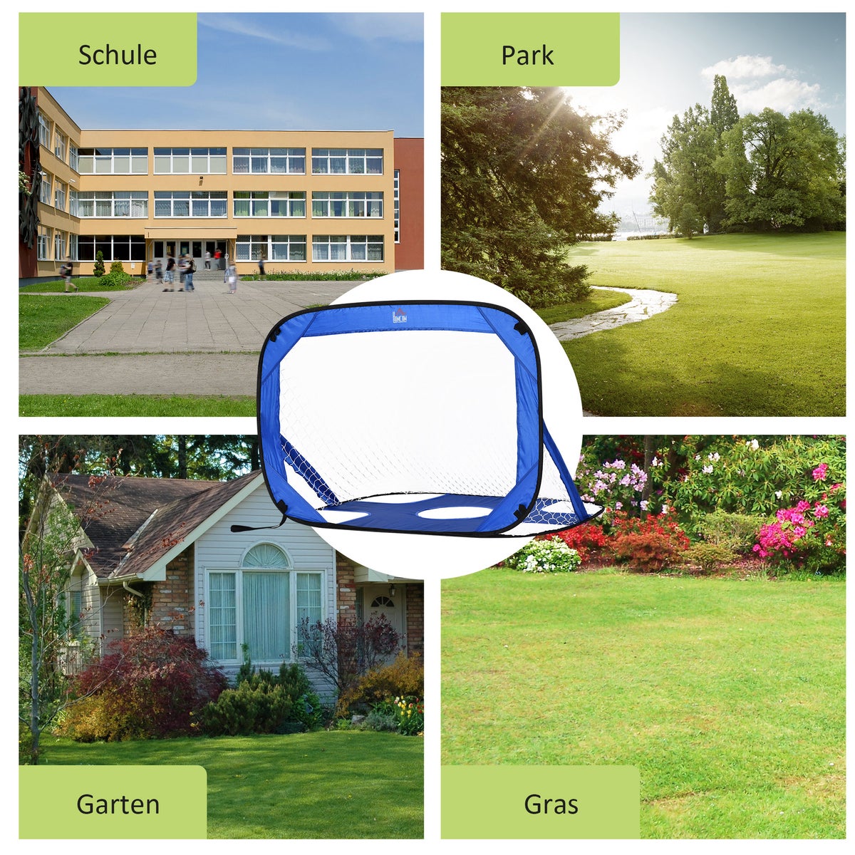 HOMCOM Voetbaldoelen, Pop-Up Doel, Draagbaar met Draagtas, Opvouwbaar, 123 x 80 x 80 cm, Oxford Stof, Blauw