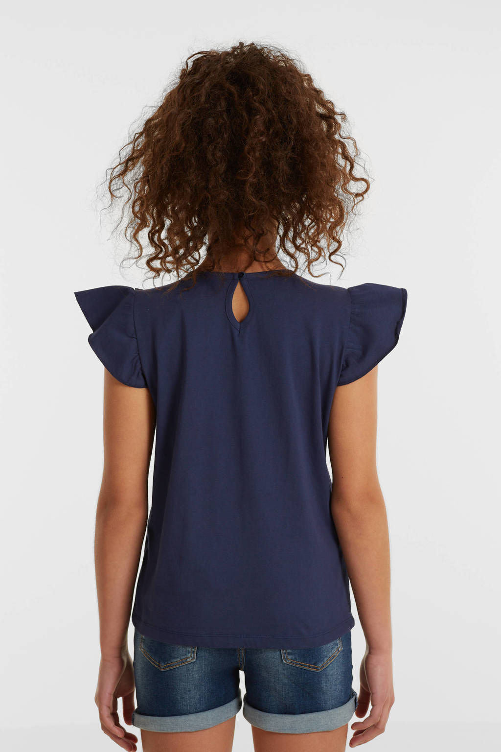 anytime T-shirt met broderie donkerblauw
