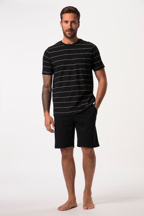 Schlafanzug, kurzer Zweiteiler, geringeltes T-Shirt, Shorts, bis 8 XL