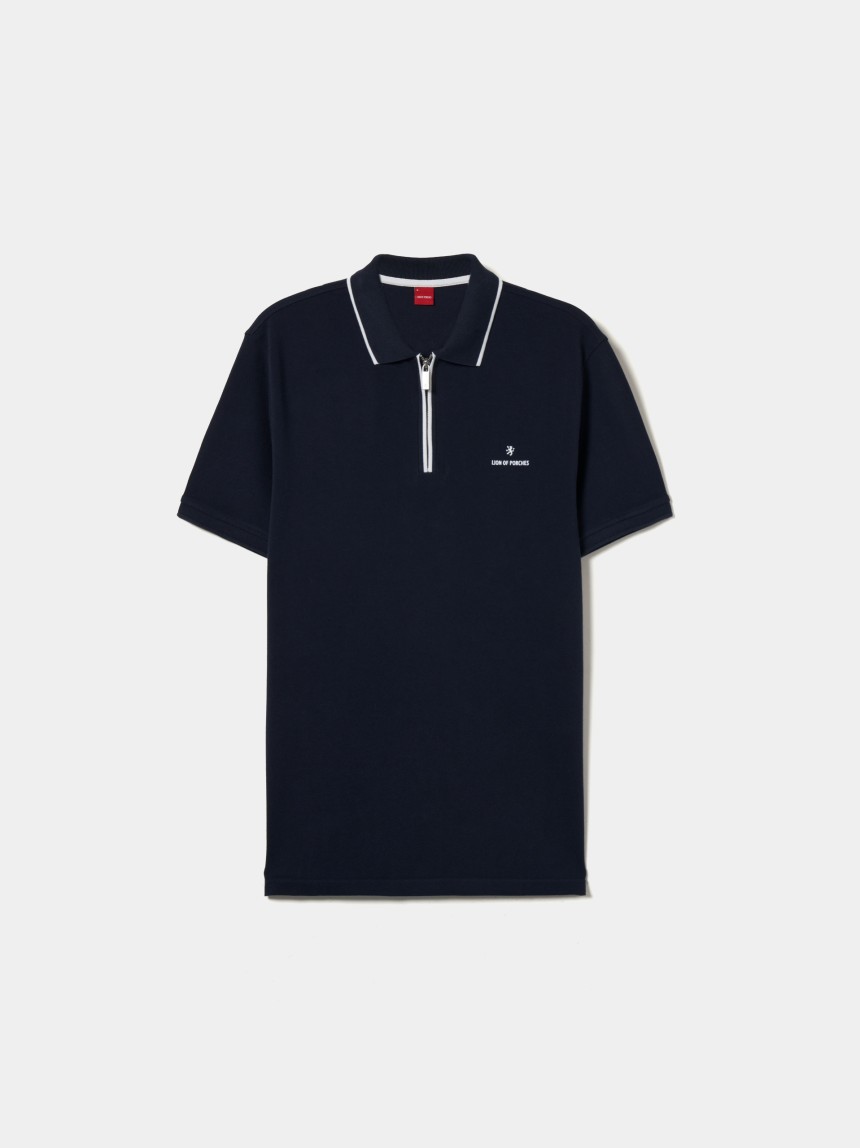 Polo piqué bicolor com fecho
