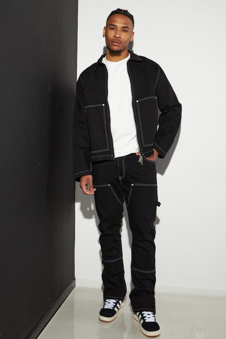 Ensemble 2 pièces veste zippée + jean cargo noir à coutures