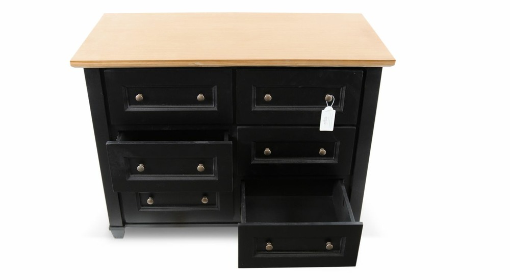 Commode 6 tiroirs bois noir 100x49x73.8cm - bois-mdf