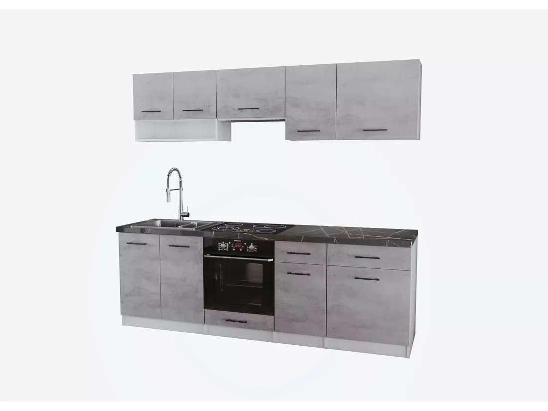 Cuisine Viki finition beton 8 éléments 240 cm 18 mm
