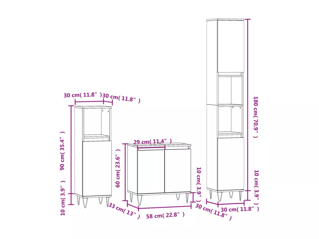 Ensemble d'armoires salle de bain 3 pcs blanc bois d'ingénierie