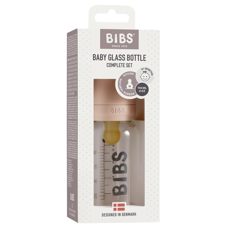BIBS Baby Glass Bottle Complete Set Latex Blush 110ml