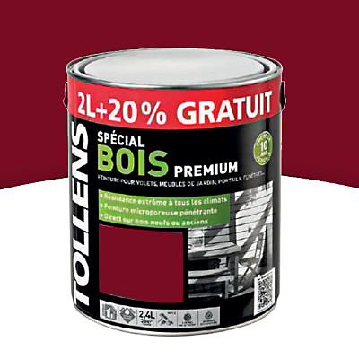 Peinture extérieure bois premium rouge basque Tollens 2L + 20% gratuit
