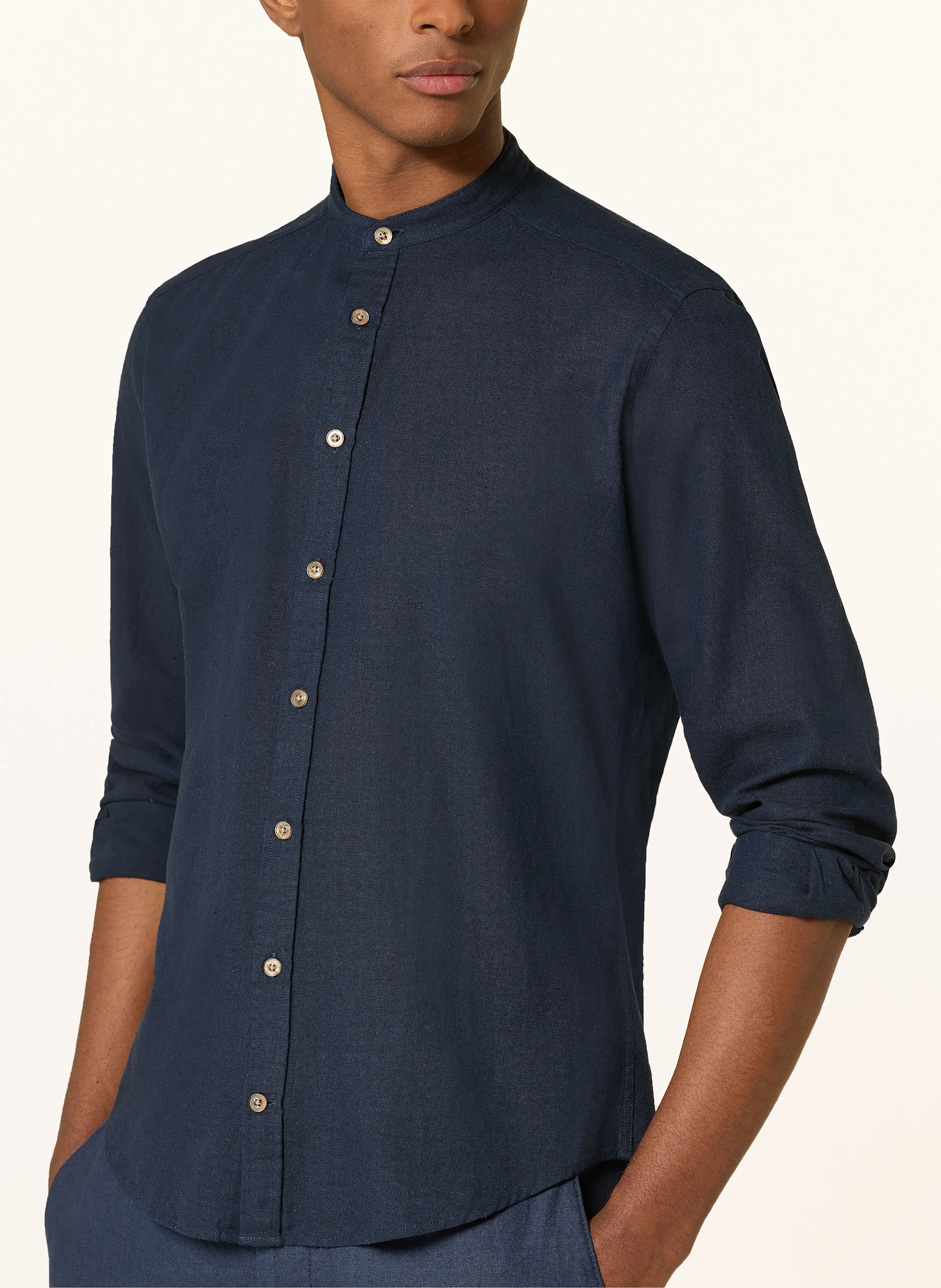 STROKESMAN'S Hemd Modern Fit mit Stehkragen und mit Leinen