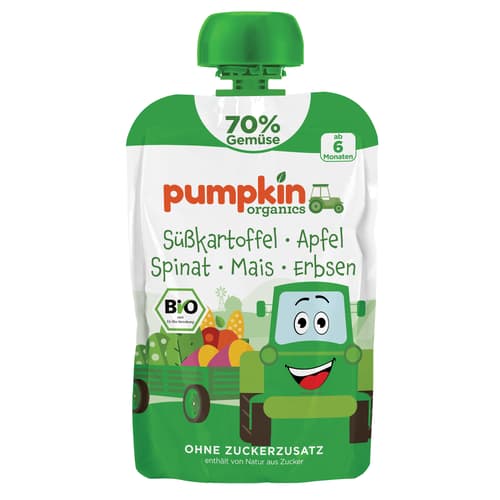 Pumpkin Organics - Bio Gemüse-Quetschie Süßkartoffel, Apfel, Spinat, Mais, Erbsen