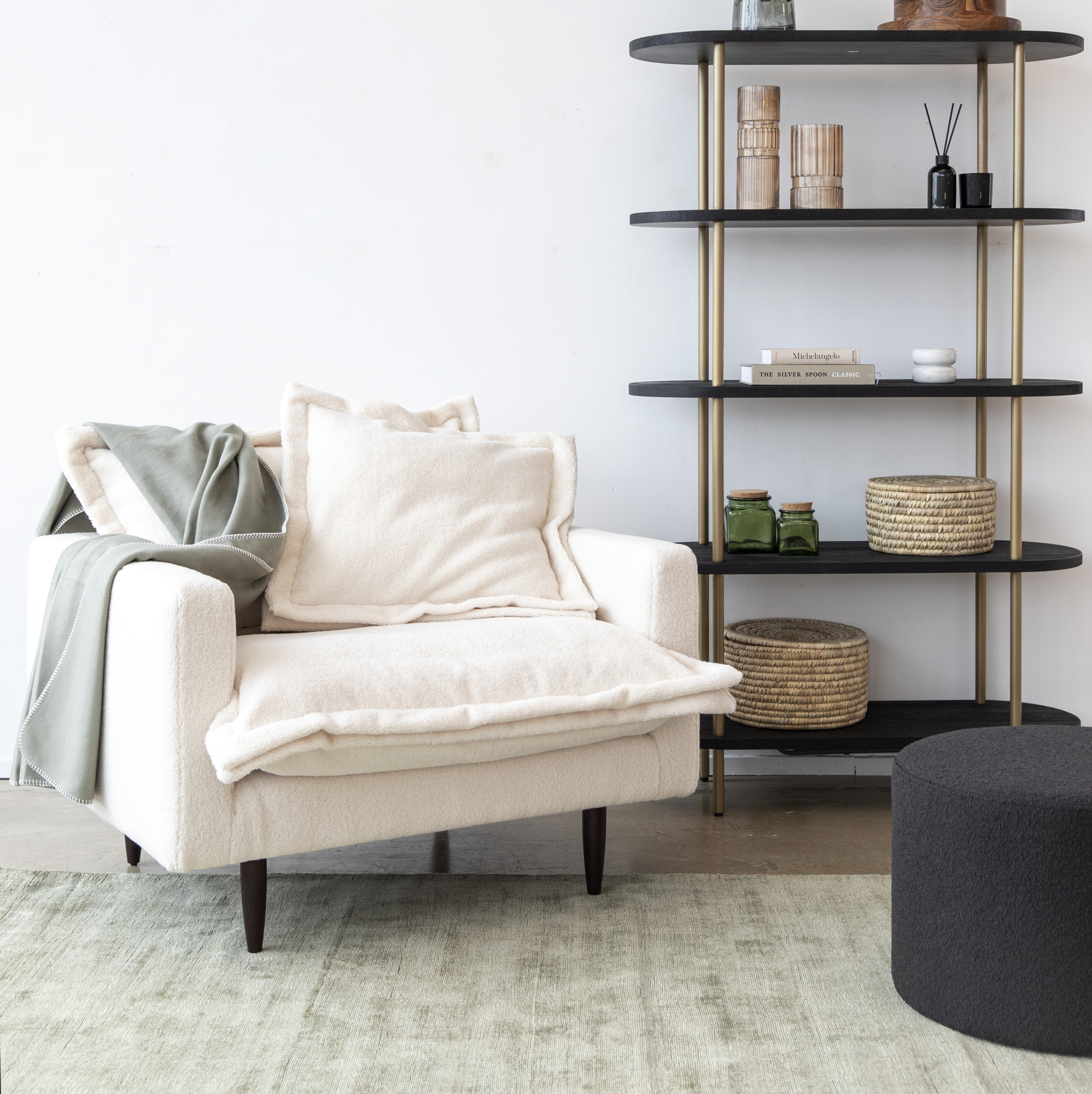 Poef Bouclé naturel Ø56 cm