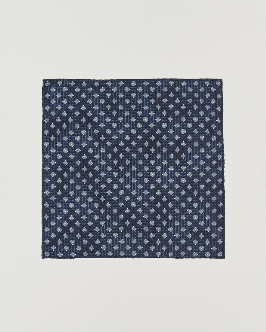 Brunello Cucinelli Printed Silk Pocket Square Navy