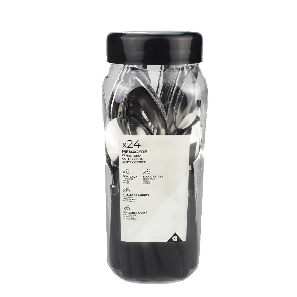 Ménagère 24 pièces inox manche antidérapant soft touch noir