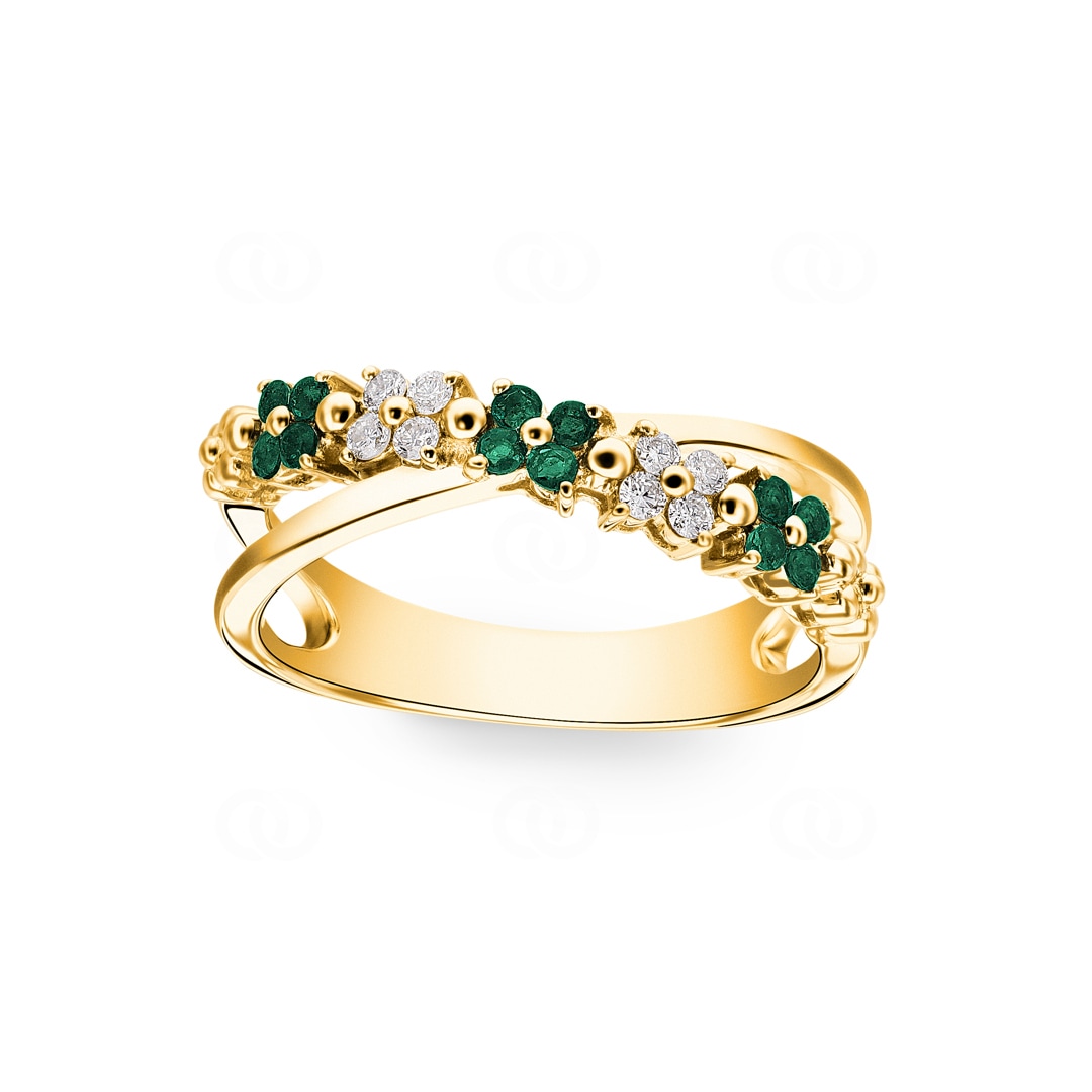 Ring 750/18 K Gelbgold mit Smaragden & Diamanten 0.11 ct H/si