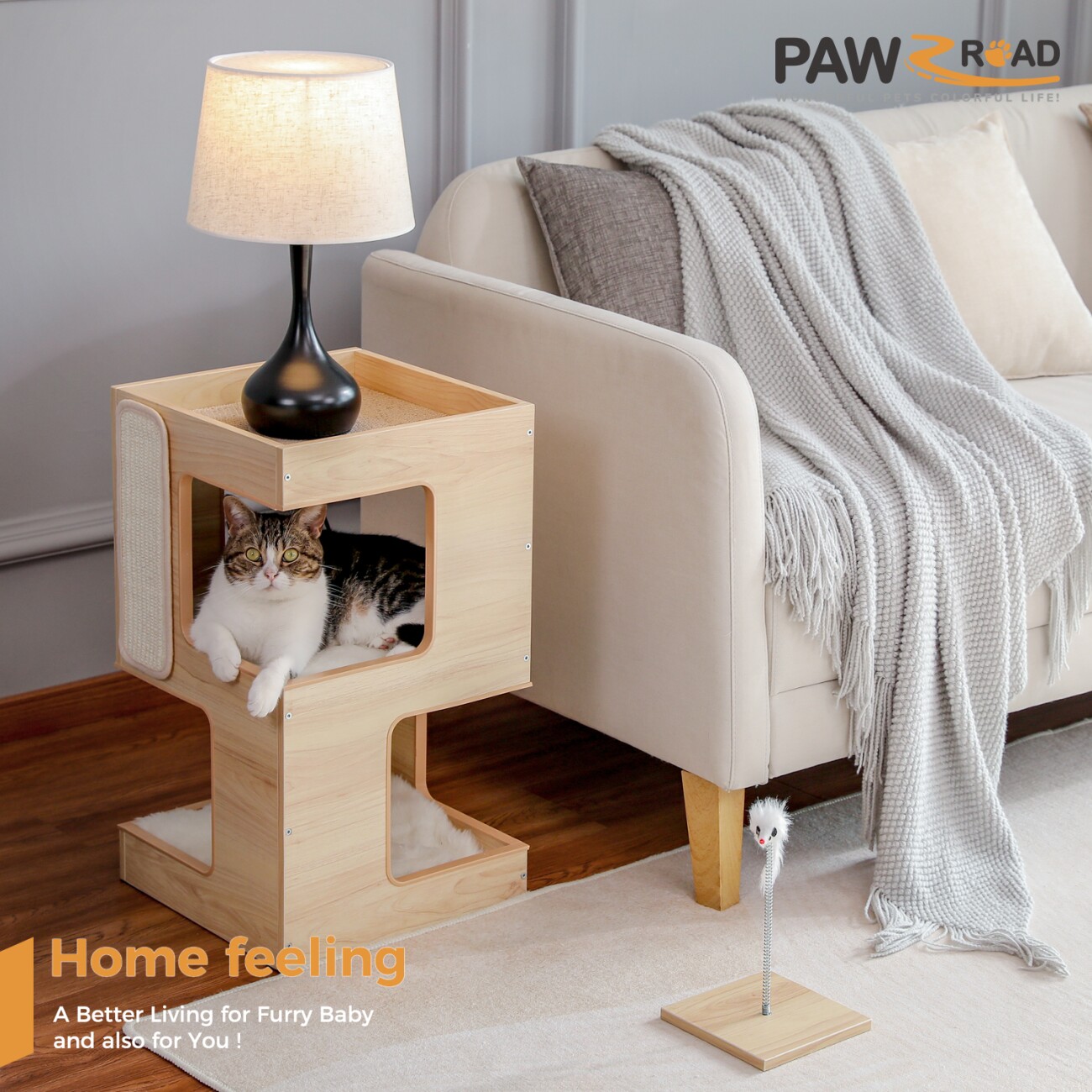 Pawz Road Kratzbaum Holz 2-stöckig beige