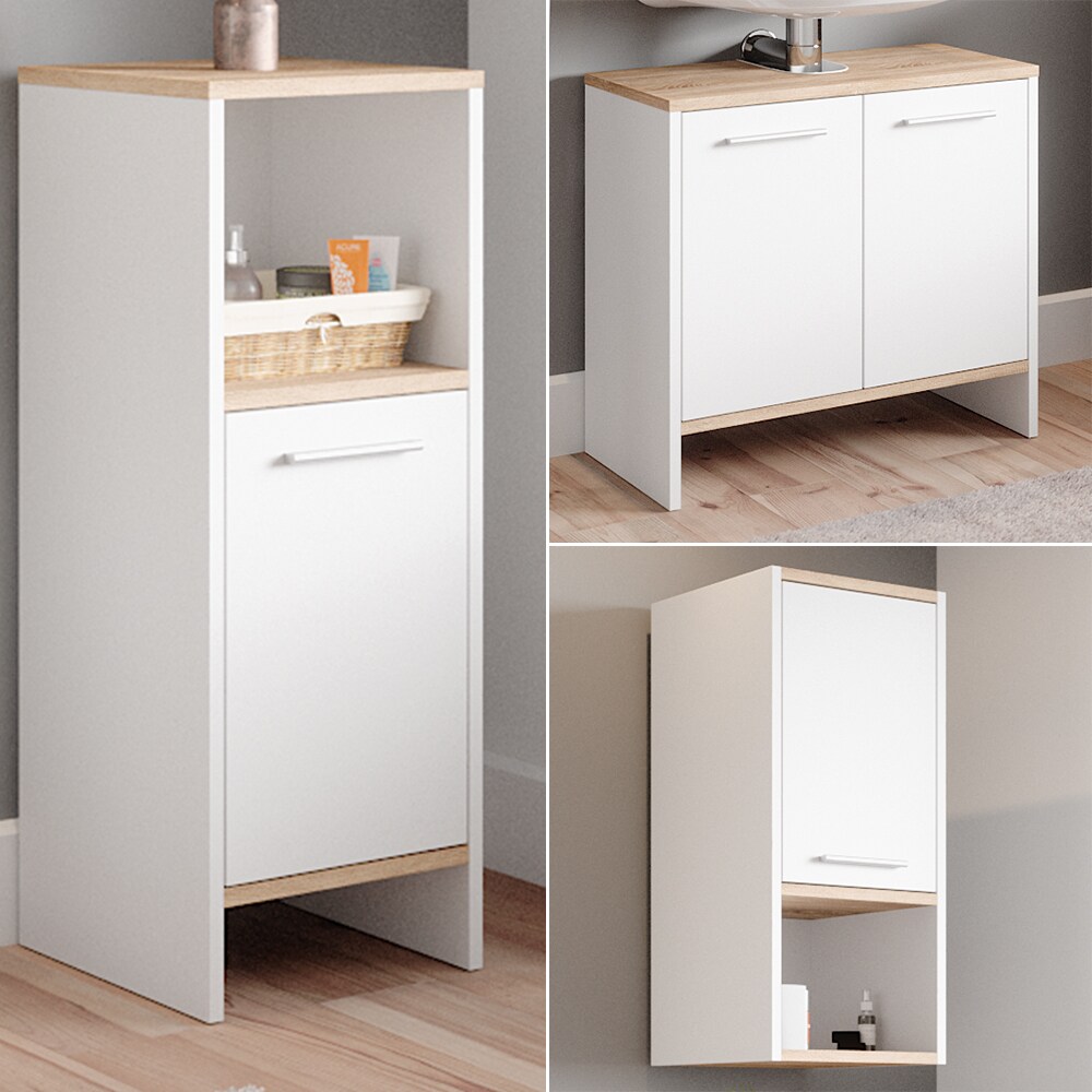 Vicco Badmöbelset Waschtischunterschrank Badspiegel Midischrank Hängeschrank Elvio Weiß Sonoma