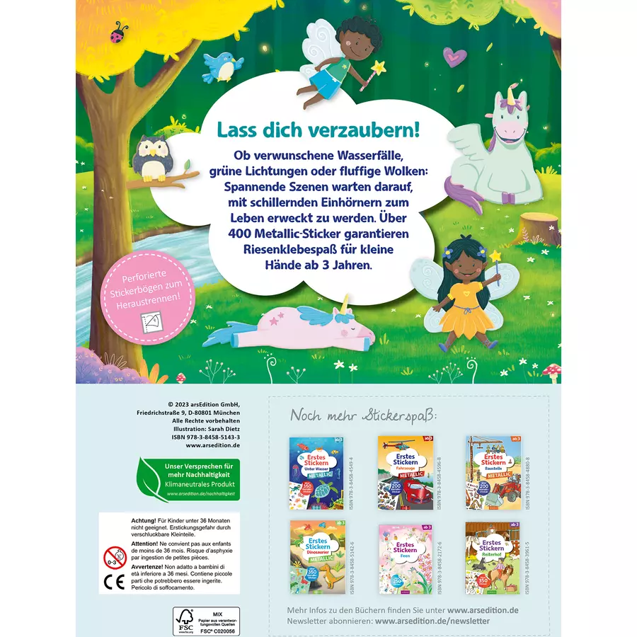 arsEdition Erstes Stickern Metallic – Einhörner