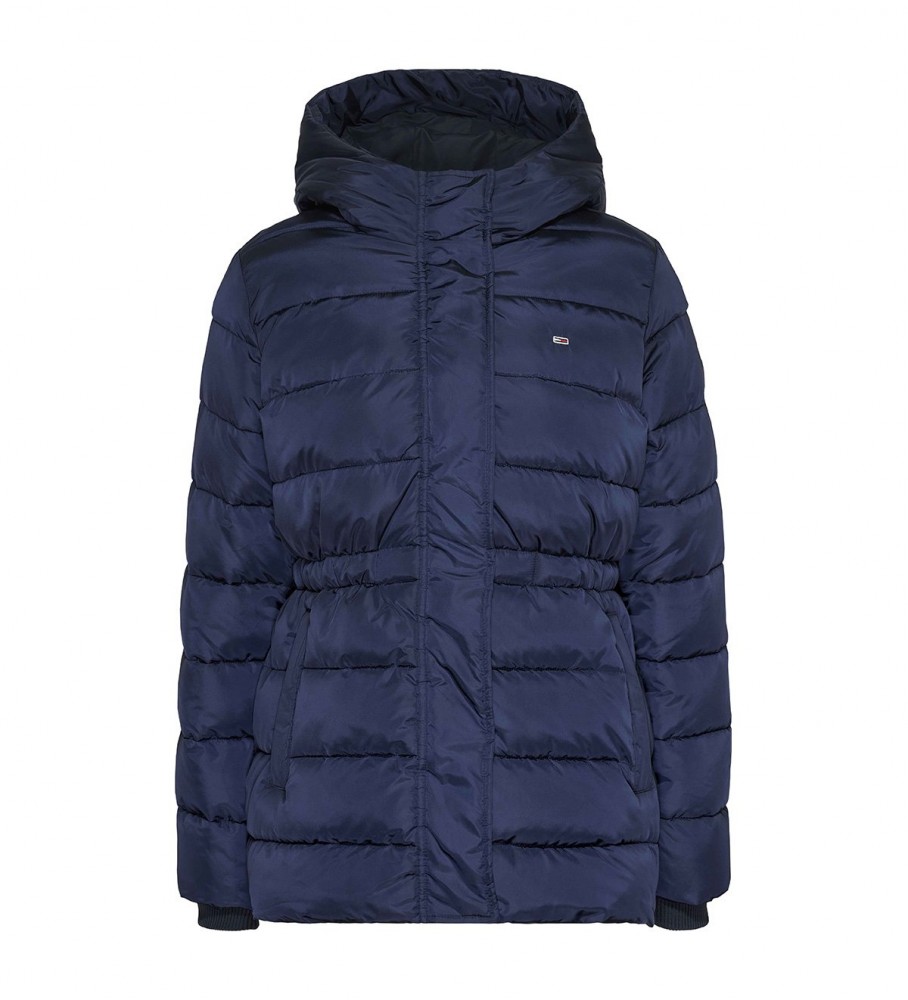 Jaqueta Tommy Jeans azul-marinho com capuz e cintura marcada
