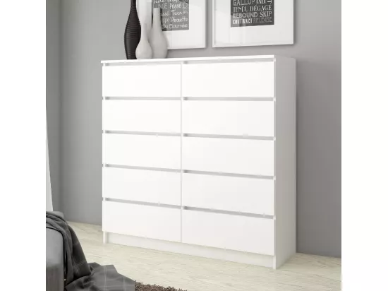 Commode AKORD K120 Blanche 120 cm 10 tiroirs façade Blanche 120x40x121 cm