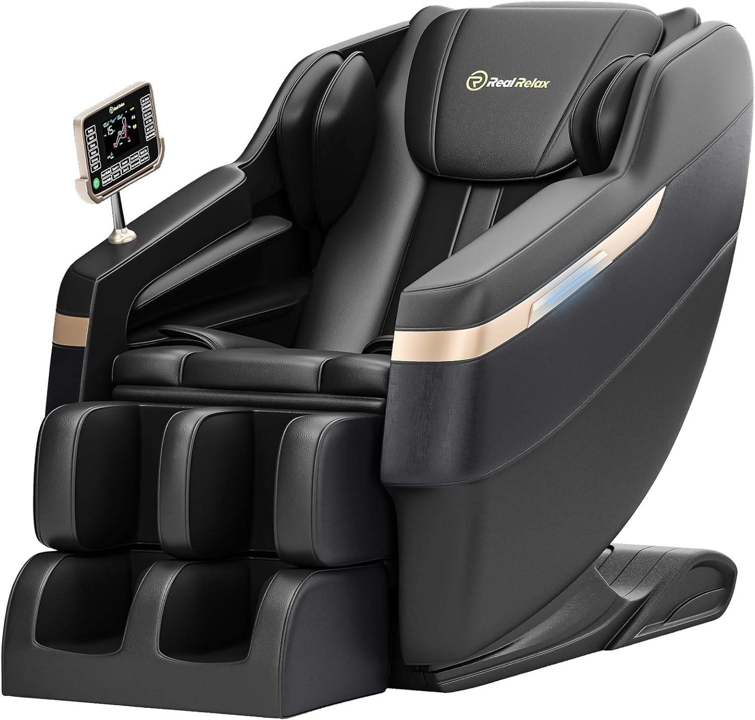 Cadeira de Massagem Real Relax 2024, Massagem Corporal Completa com Modo Gravidade Zero, Massagem nos Pés, Bluetooth, Tela LCD, Aquecedor de Cintura, Preta