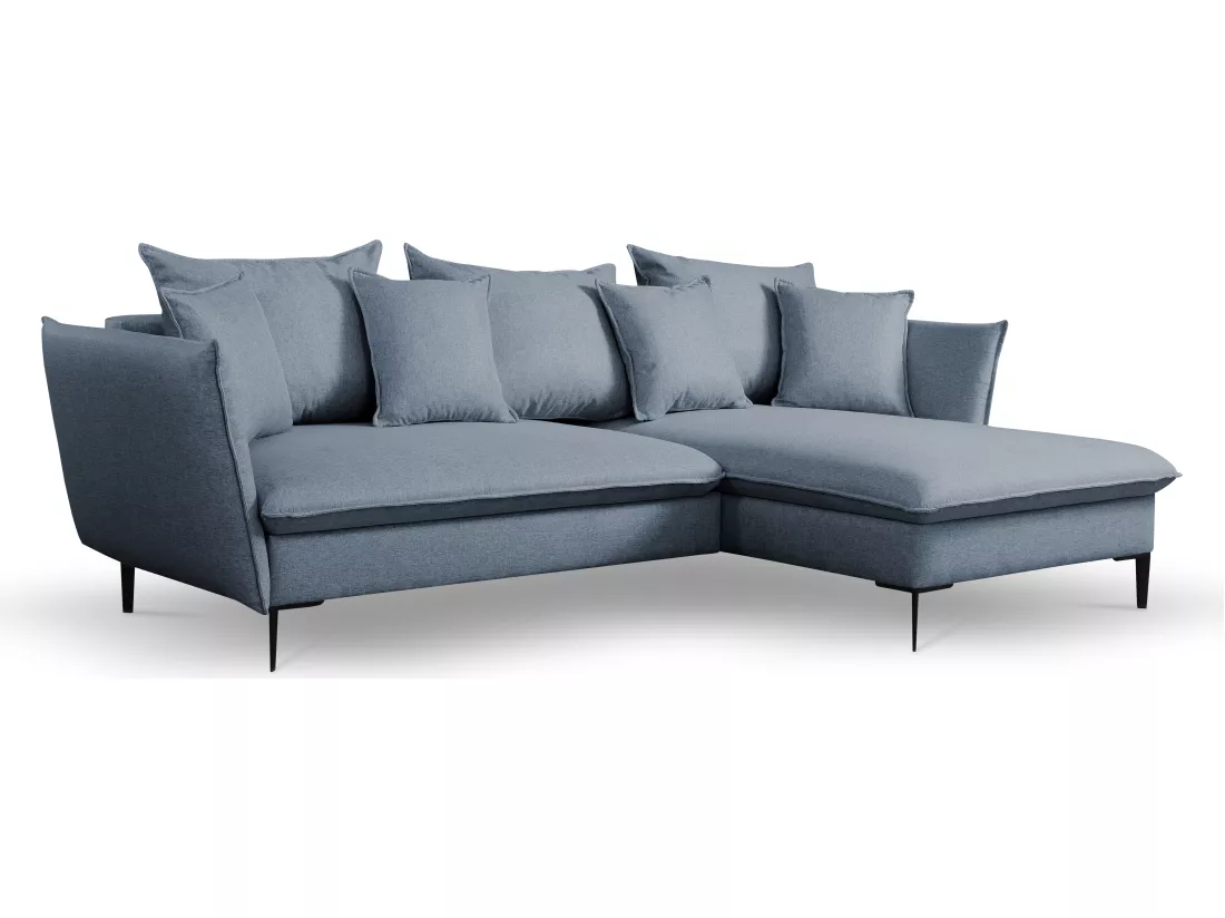Canapé d'angle convertible en tissu bleu marine LAZARE - Angle droit