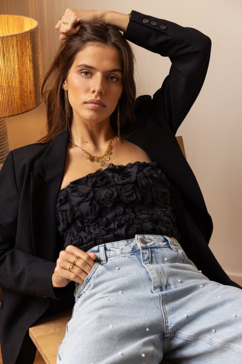 Zwarte corset top met rozen