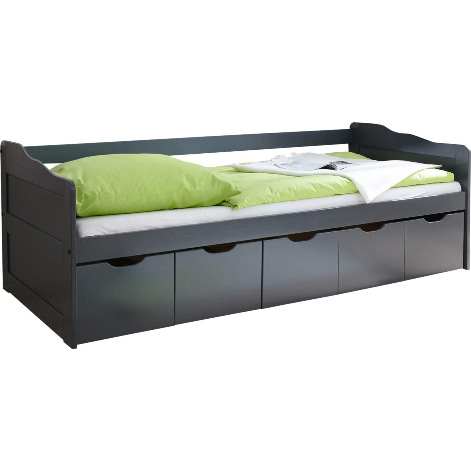 TiCAA Sofabett Maria Massivholz Grau