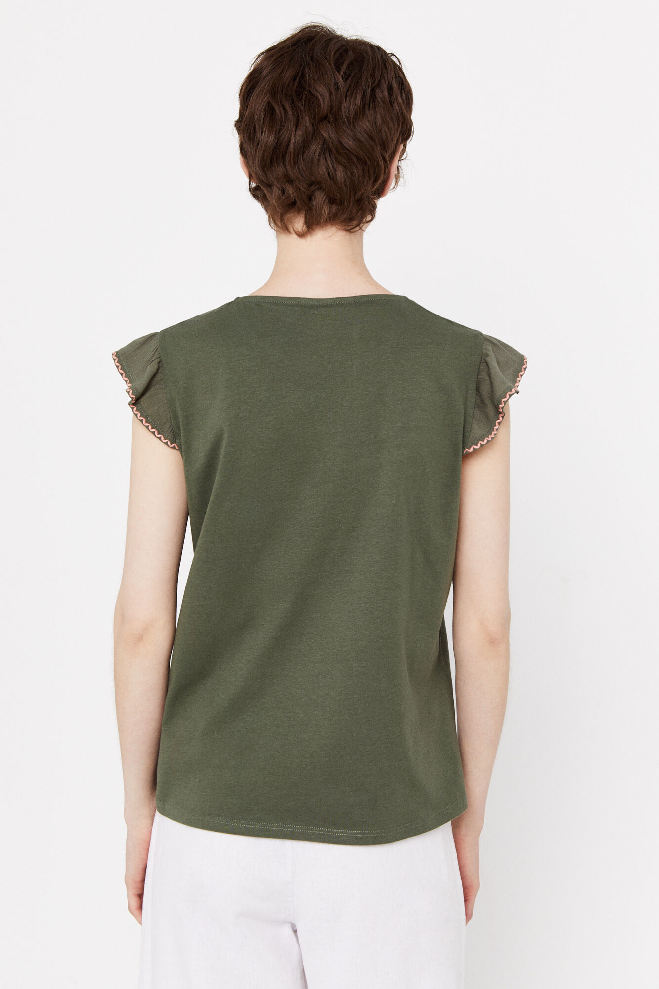 Blusa com estampa floral na barra - Cáqui