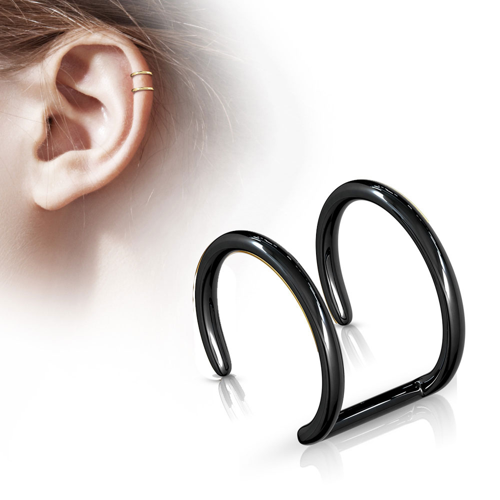 Zweireihiges Fake Helix 316L Chirurgenstahl Fake Ohrpiercing - Schwarz