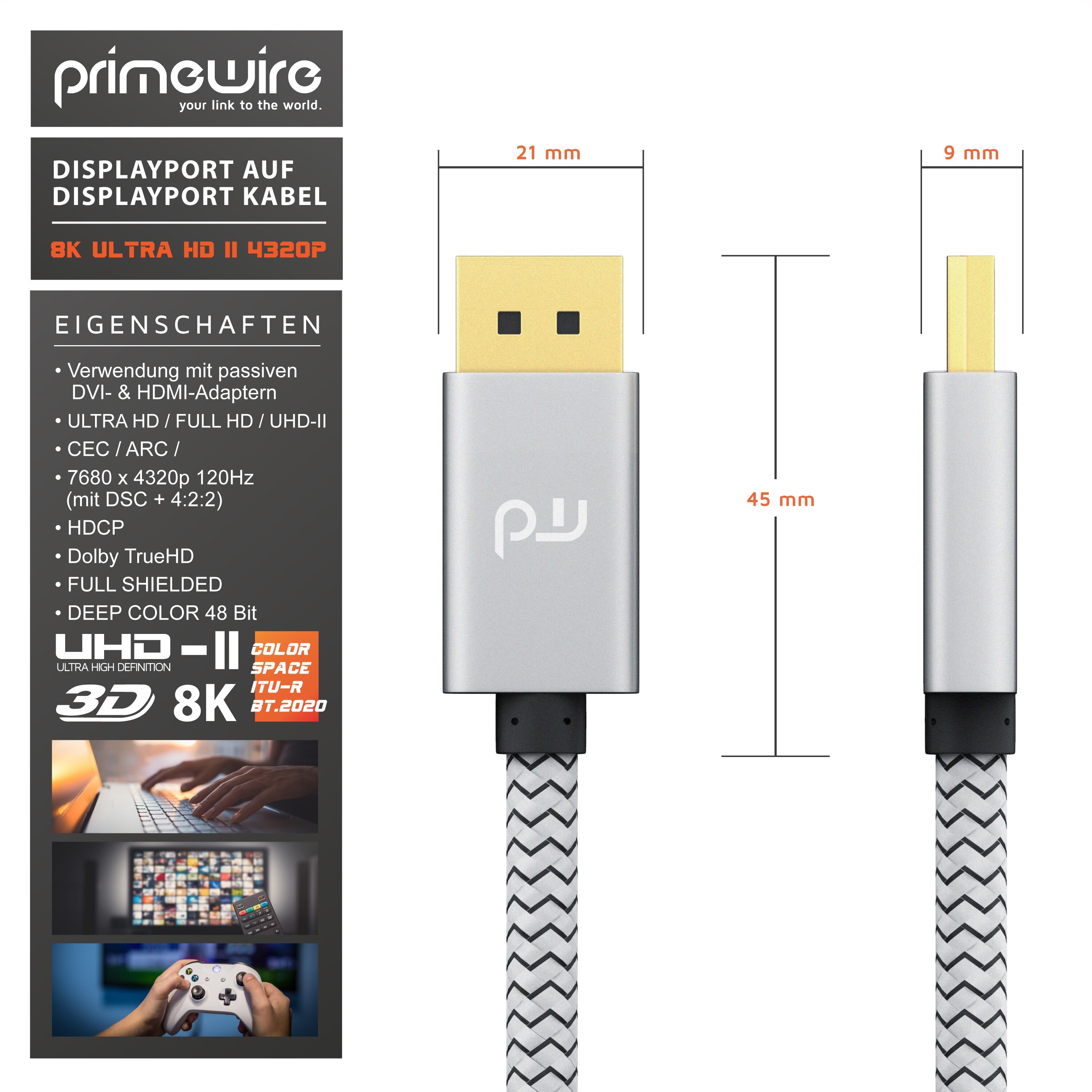 Primewire 8K Premium DisplayPort 1.4 Kabel - DP 1.4 - 7680x4320 @ 60 Hz - 2m