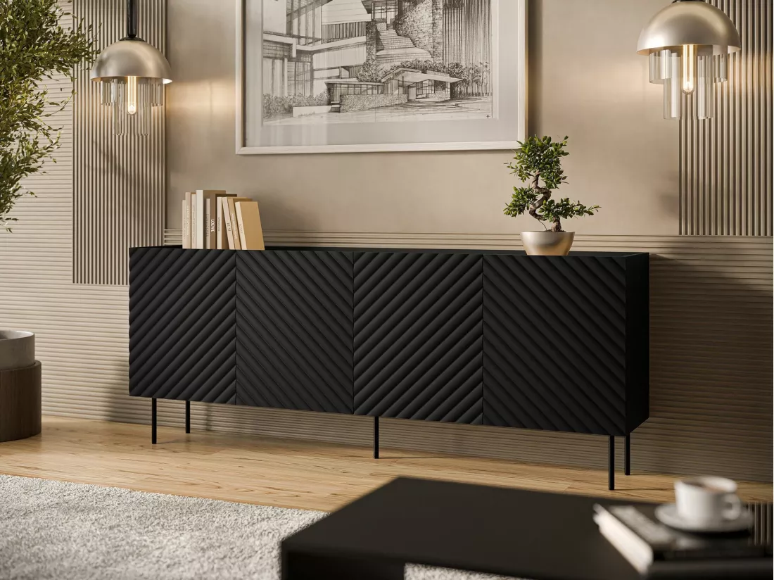 Buffet Mortali 101, Noir, 80x200x40cm, Stratifié|MDF