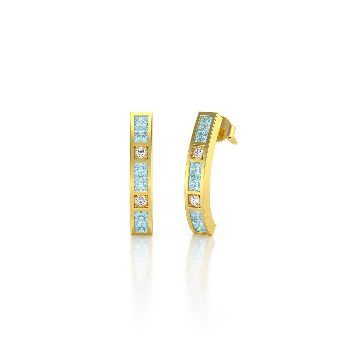 Boucles d'oreilles ADEN Or 585 Jaune Aigue-Marine et Diamants 2.40grs