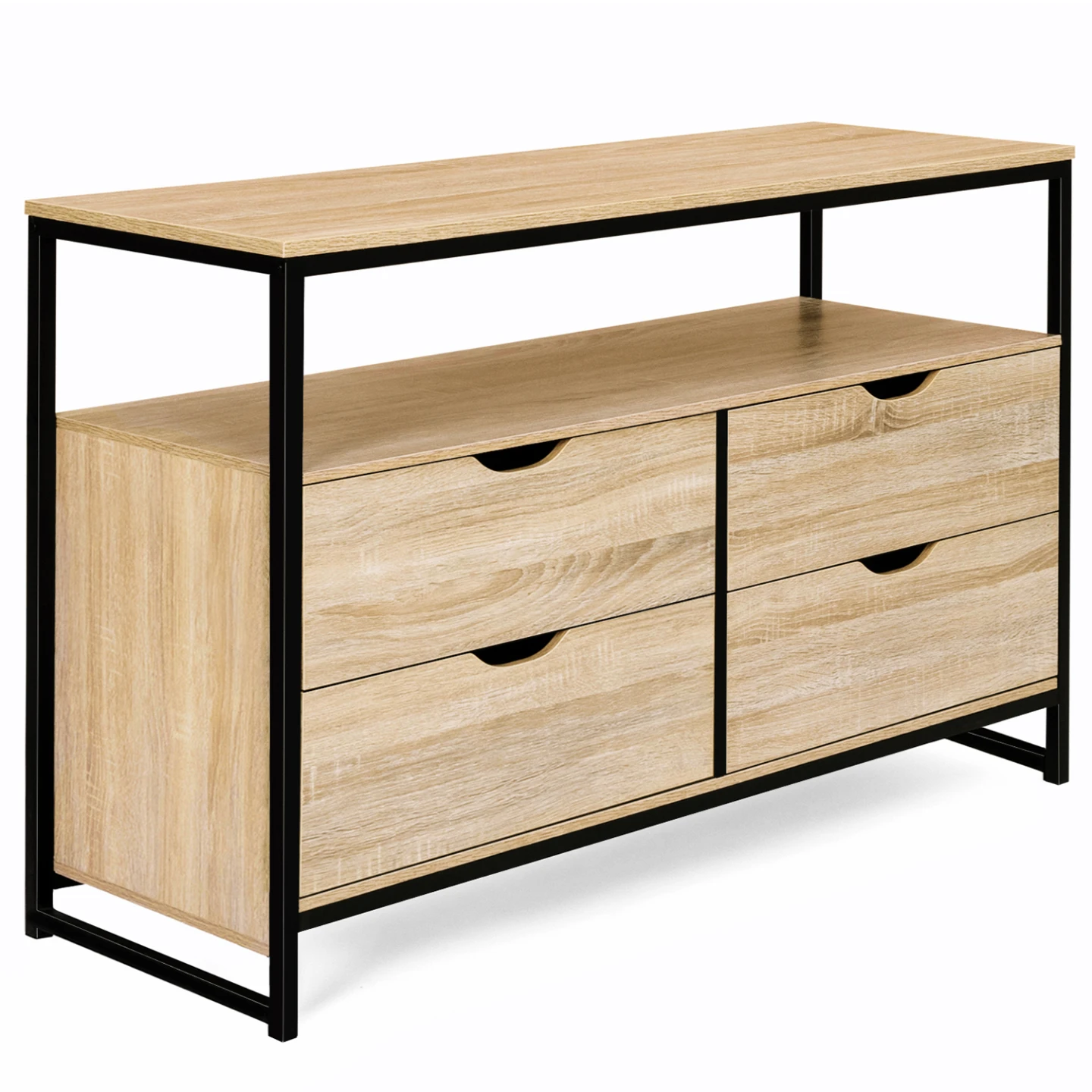 Commode 4 tiroirs DETROIT 110 cm design industriel avec étagère