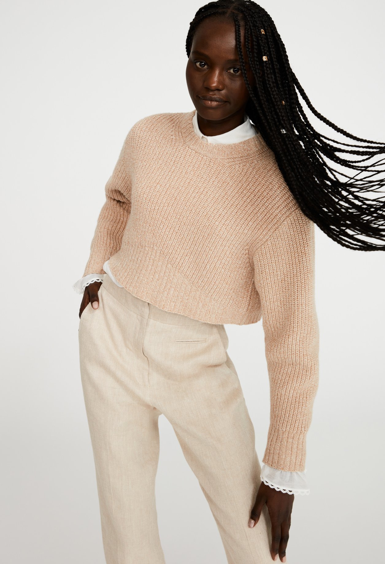 Pull beige court maille