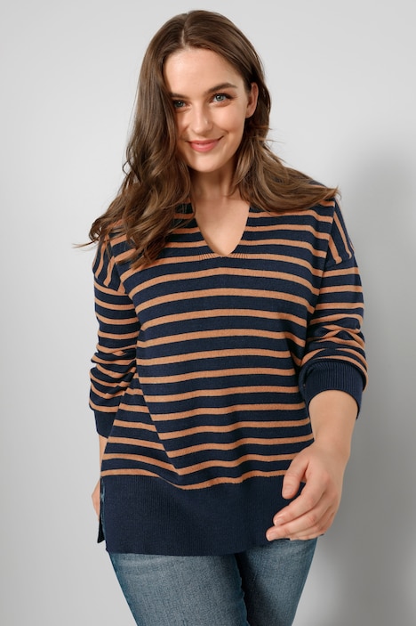 Pullover, oversized, Ringel, Polokragen, Langarm