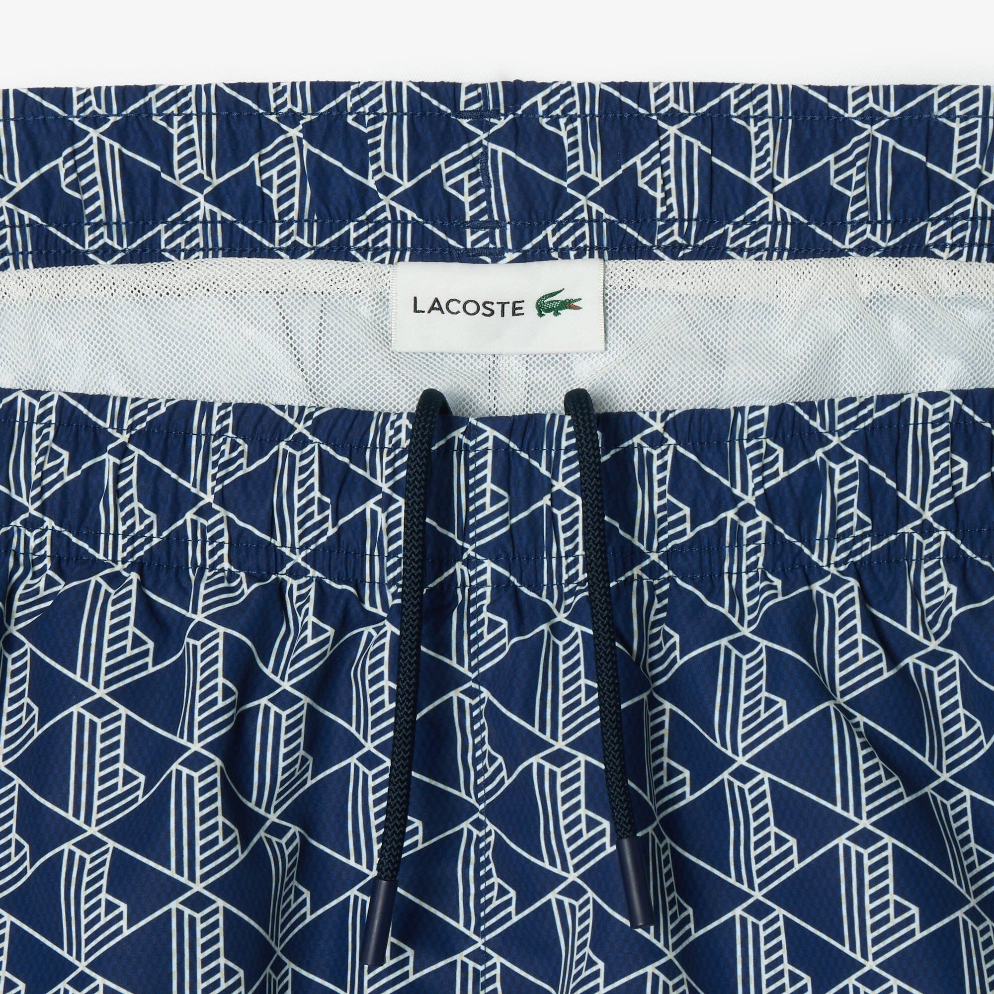 LACOSTE Badehose mittellang mit Monogramm-Aufdruck Badebekleidung - Blau - Lacoste - Herren