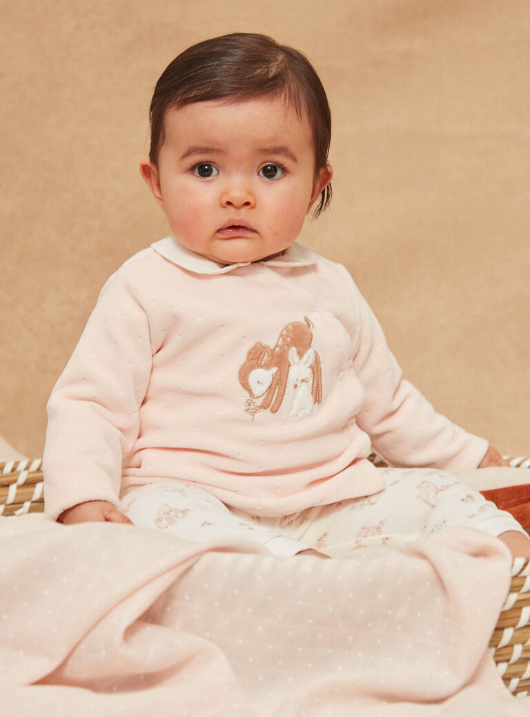 Pyjama rose et écru en velours