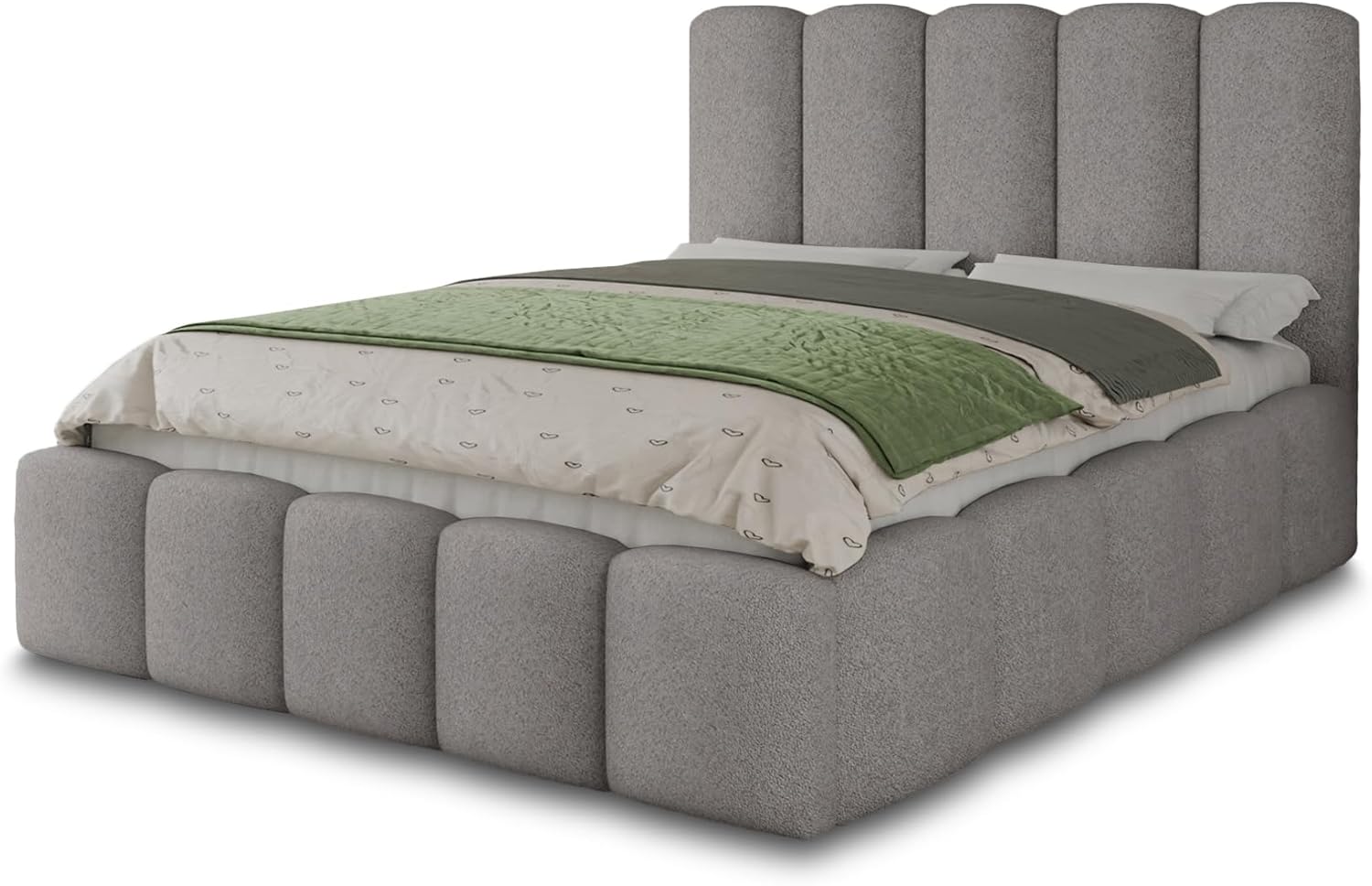 Sofnet Polsterbett Aura - Bettkasten mit Gasdruckfedern - Doppelbett mit Lattenrost, Bett mit Polsterkopfteil, Bettgestell, Schlafzimmer, Bouclé-Stoff (140 x 200 cm, Grau (Coral 75))