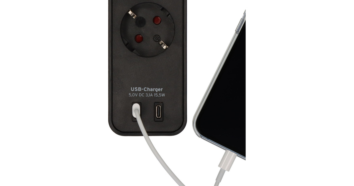 BrennenstuhlEcolor 4-voudige stekkerdoos met 2 USB-laadaansluitingen stekkerdoos  (Zwart, 2x USB-C)