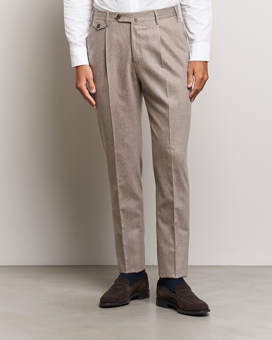 PT01 Slim Fit Pleated Wool/Cashmere Trousers Beige