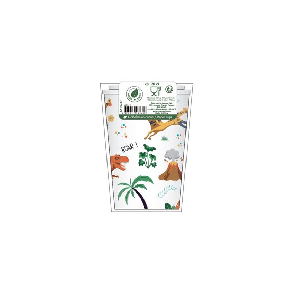 6 verres en carton dinosaure